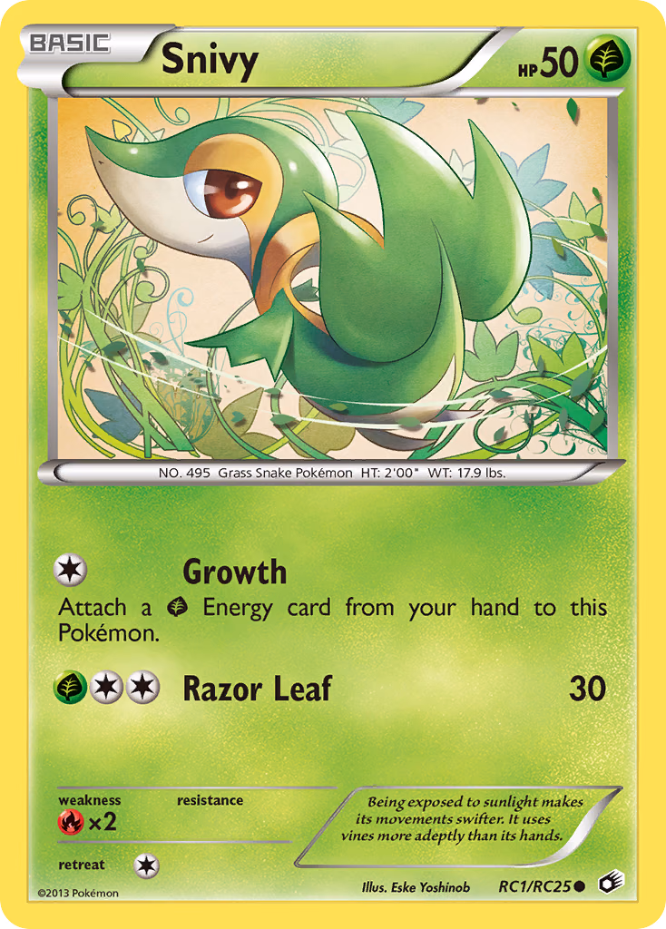 Snivy Pokemon card (RC1/RC25, Legendary Treasures)