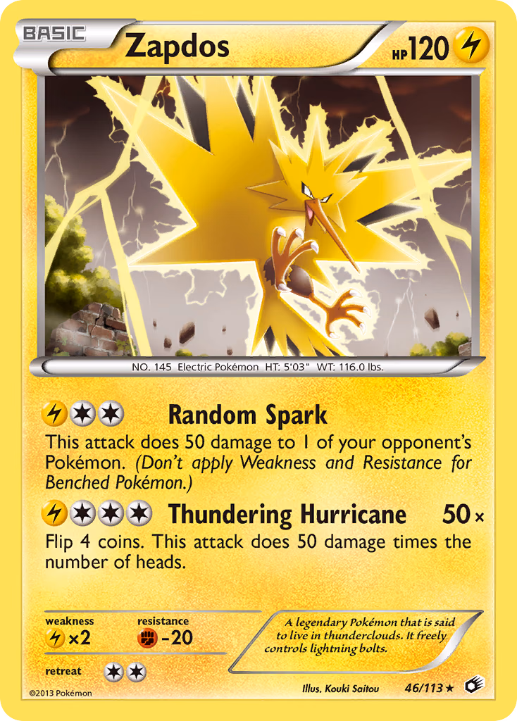 Zapdos Pokemon card (46/113, Legendary Treasures)