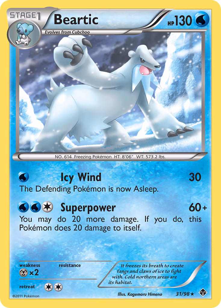 Beartic Pokemon card (31/98, Emerging Powers)