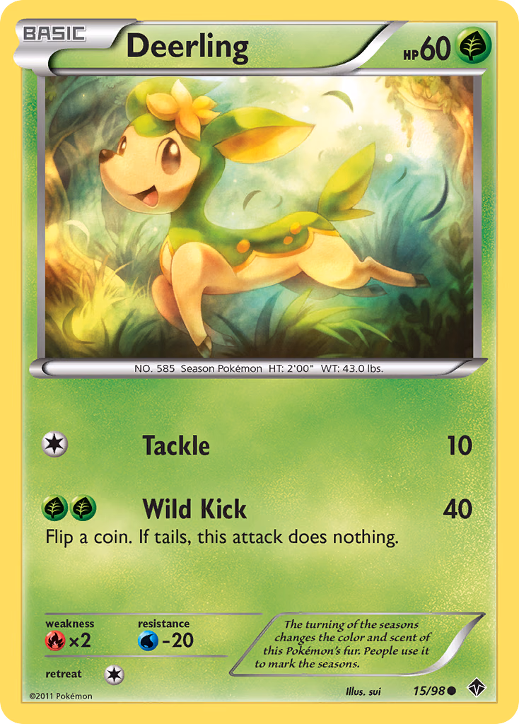 Deerling Pokemon card (15/98, Emerging Powers)