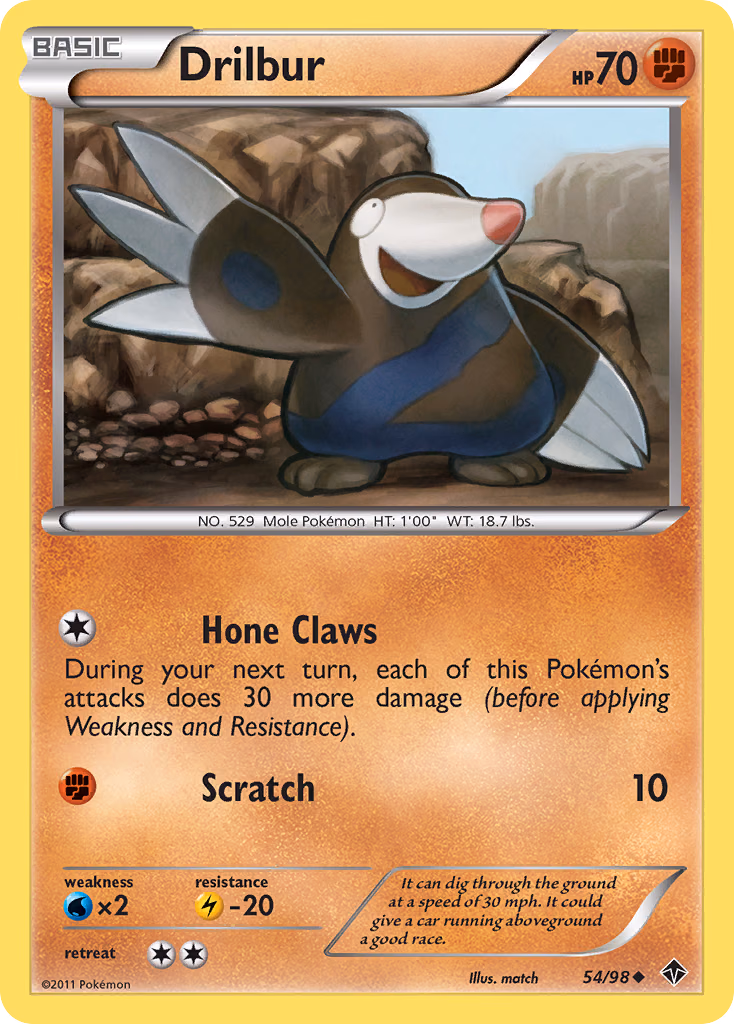 Drilbur Pokemon card (54/98, Emerging Powers)