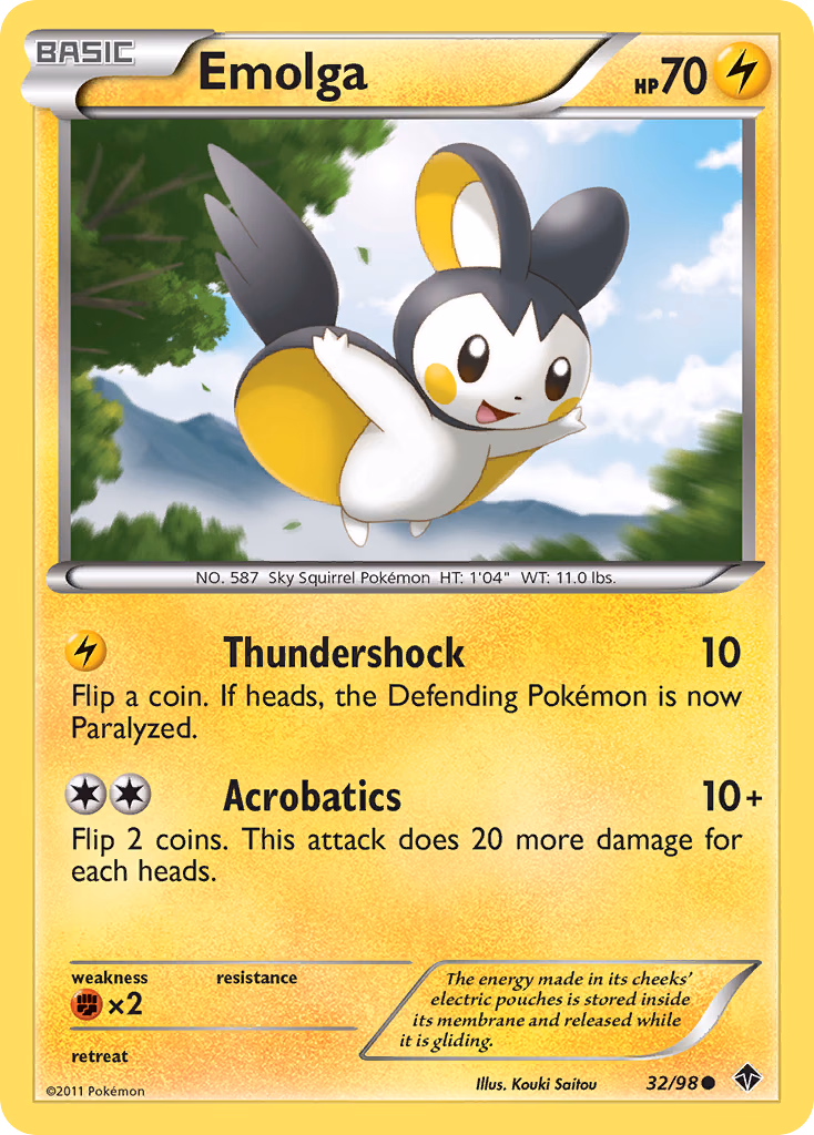 Emolga Pokemon card (32/98, Emerging Powers)