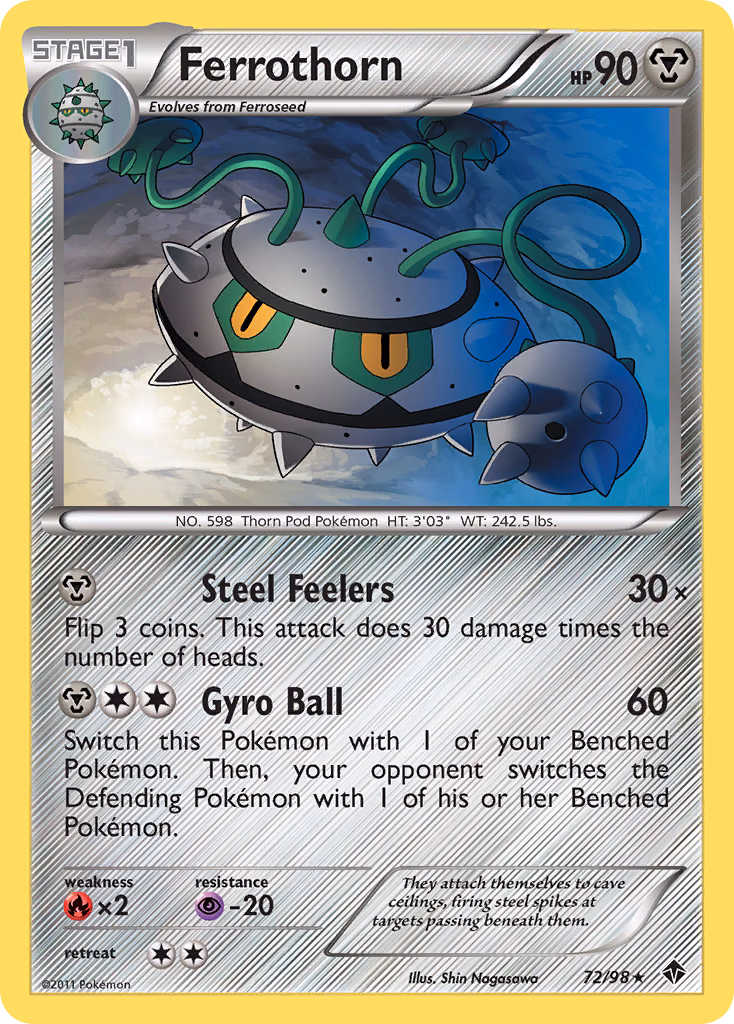 Ferrothorn Pokemon card (72/98, Emerging Powers)