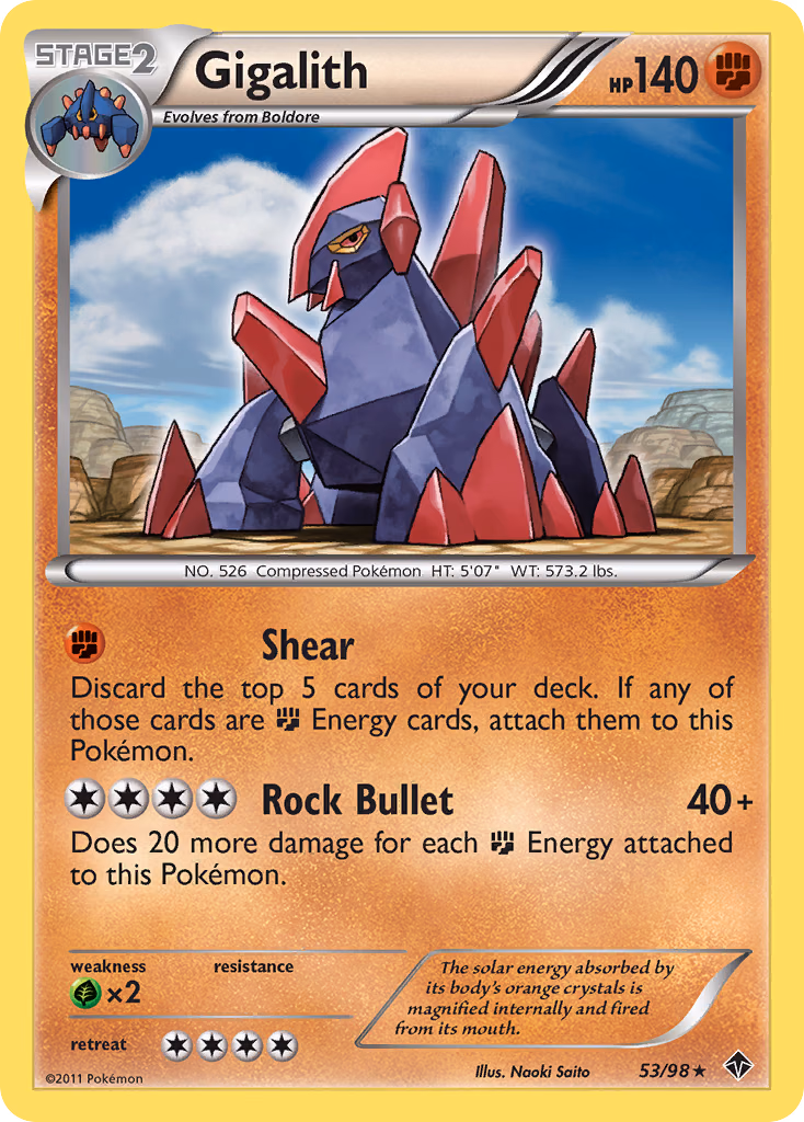 Gigalith Pokemon card (53/98, Emerging Powers)