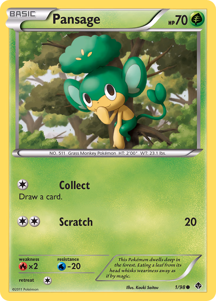 Pansage Pokemon card (1/98, Emerging Powers)