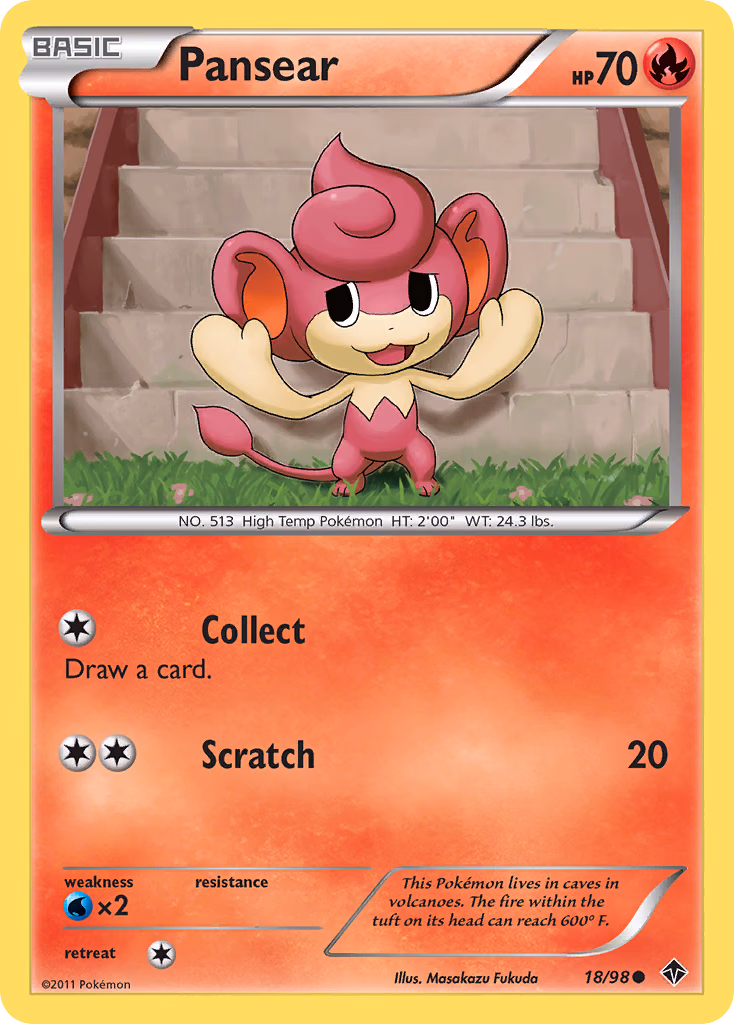 Pansear Pokemon card (18/98, Emerging Powers)