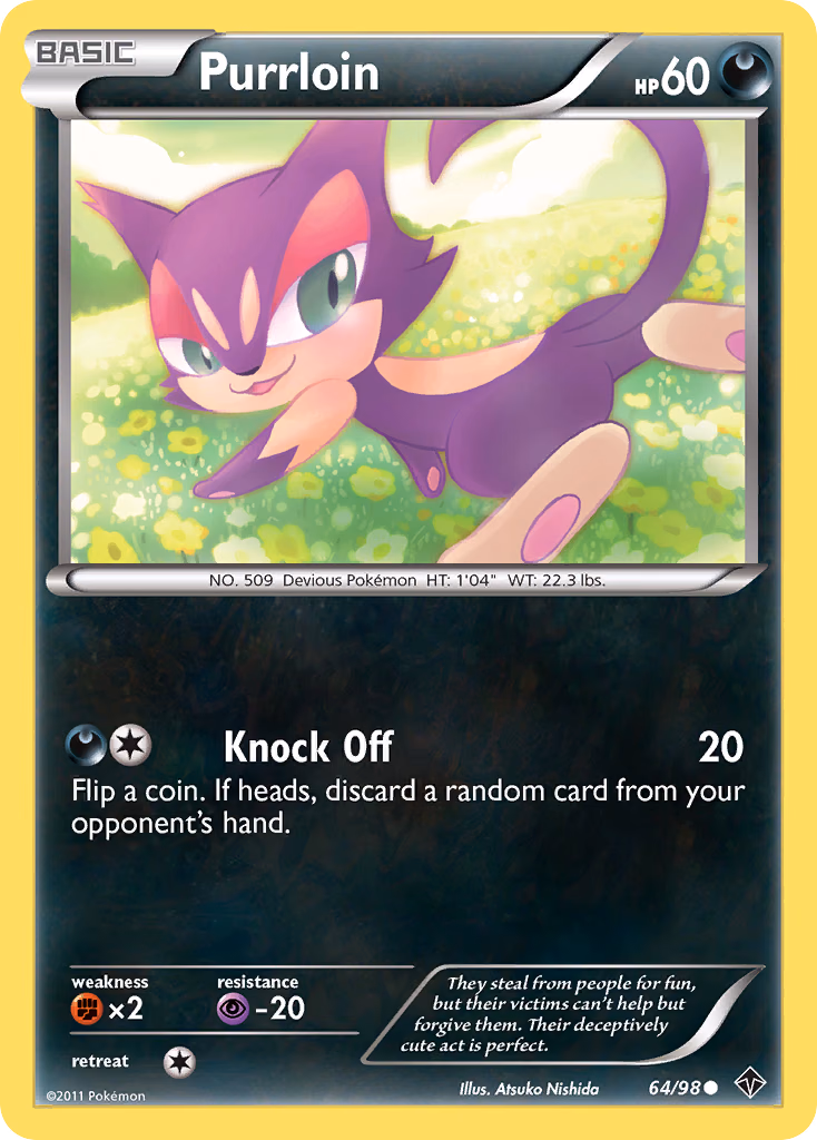 Purrloin Pokemon card (64/98, Emerging Powers)