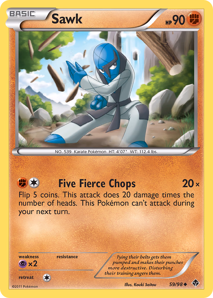 Sawk Pokemon card (59/98, Emerging Powers)