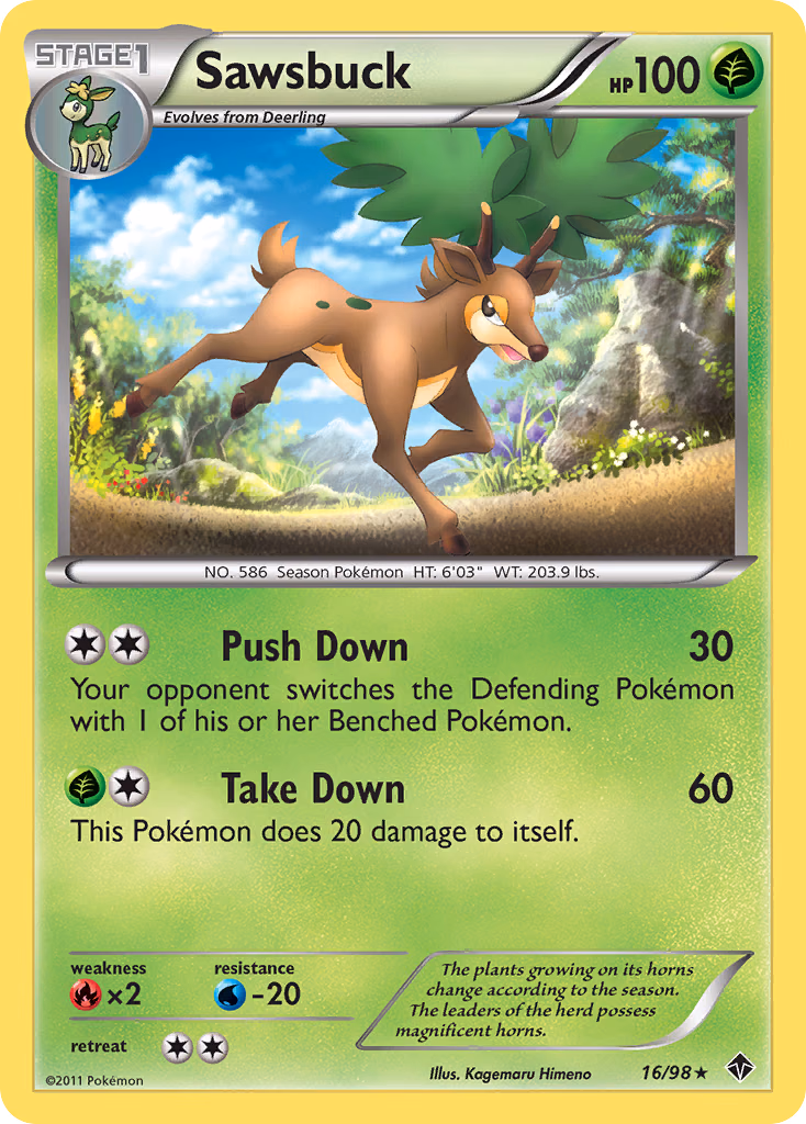 Sawsbuck Pokemon card (16/98, Emerging Powers)
