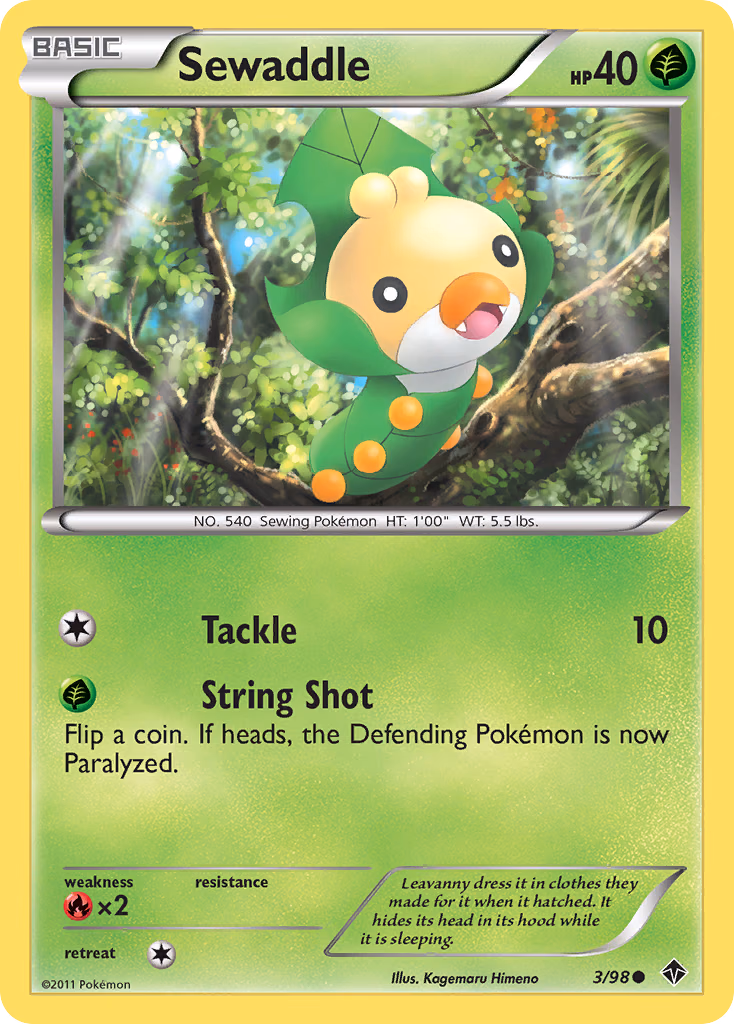 Sewaddle Pokemon card (3/98, Emerging Powers)