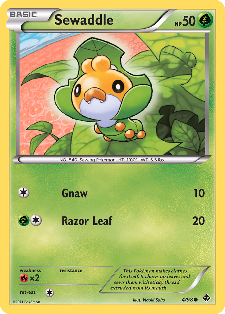 Sewaddle Pokemon card (4/98, Emerging Powers)