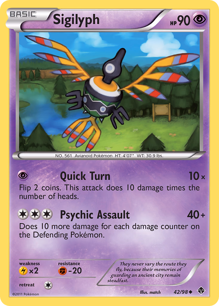 Sigilyph Pokemon card (42/98, Emerging Powers)