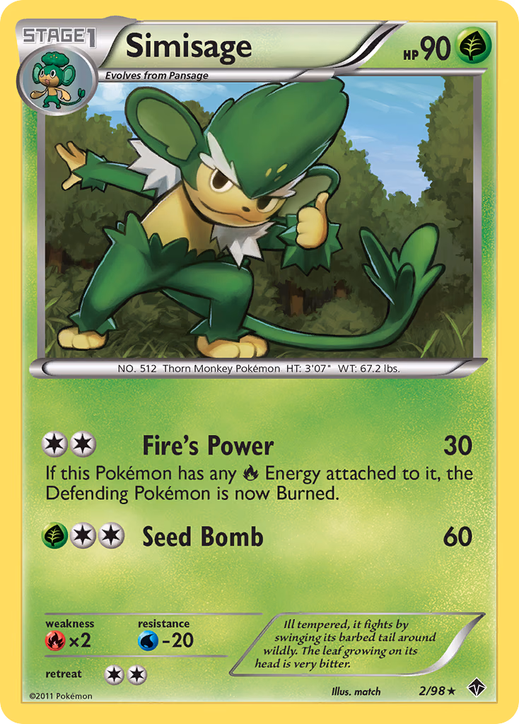 Simisage Pokemon card (2/98, Emerging Powers)