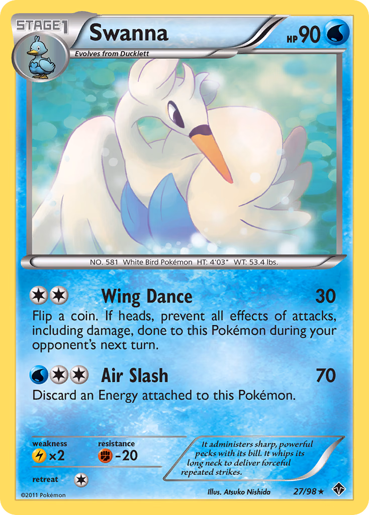 Swanna Pokemon card (27/98, Emerging Powers)