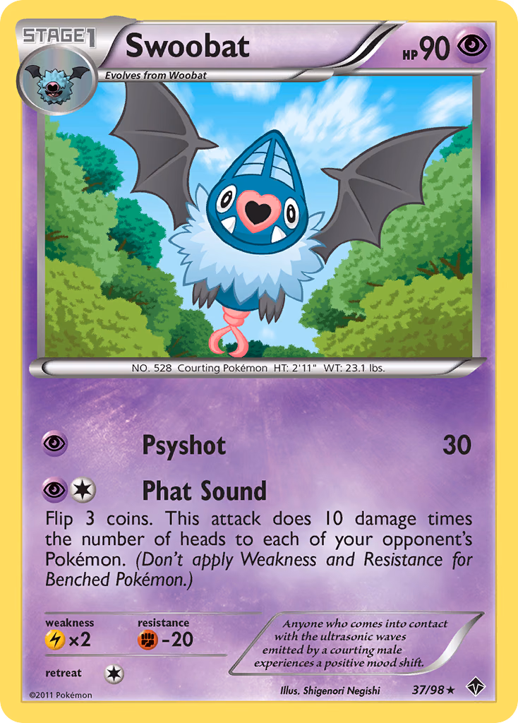 Swoobat Pokemon card (37/98, Emerging Powers)