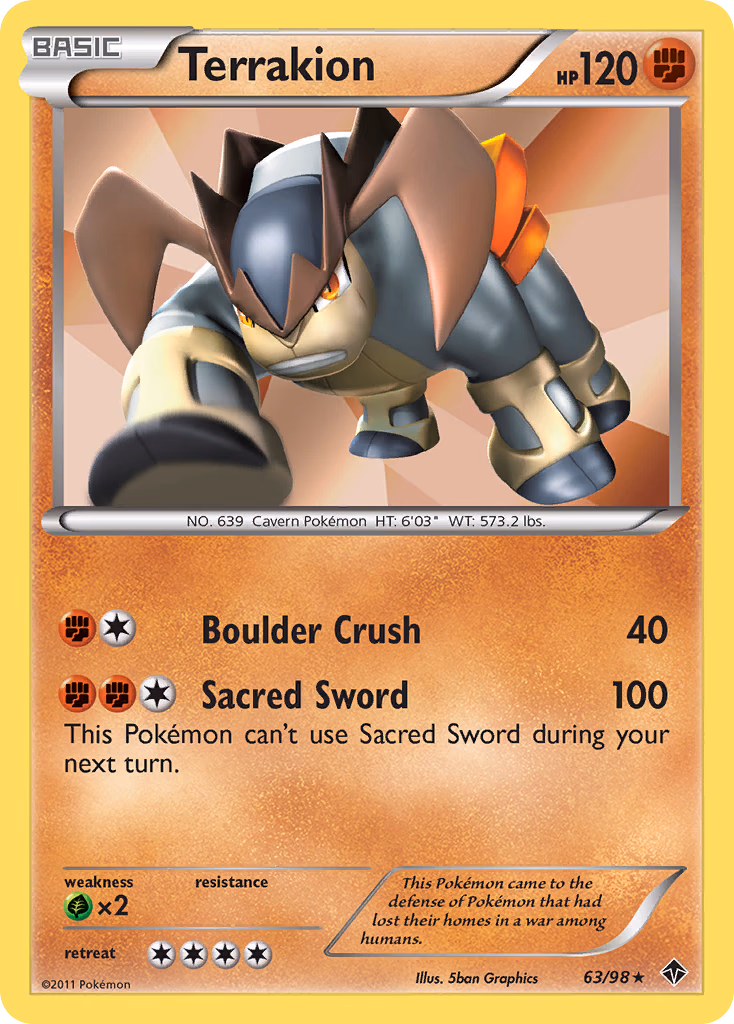 Terrakion Pokemon card (63/98, Emerging Powers)