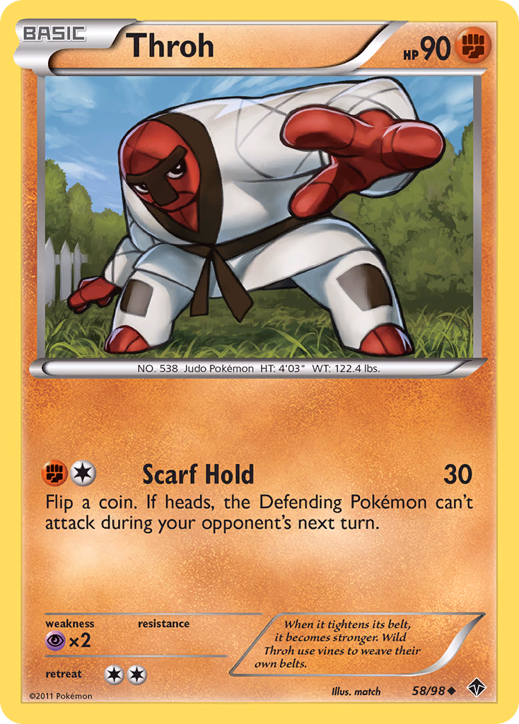 Throh Pokemon card (58/98, Emerging Powers)