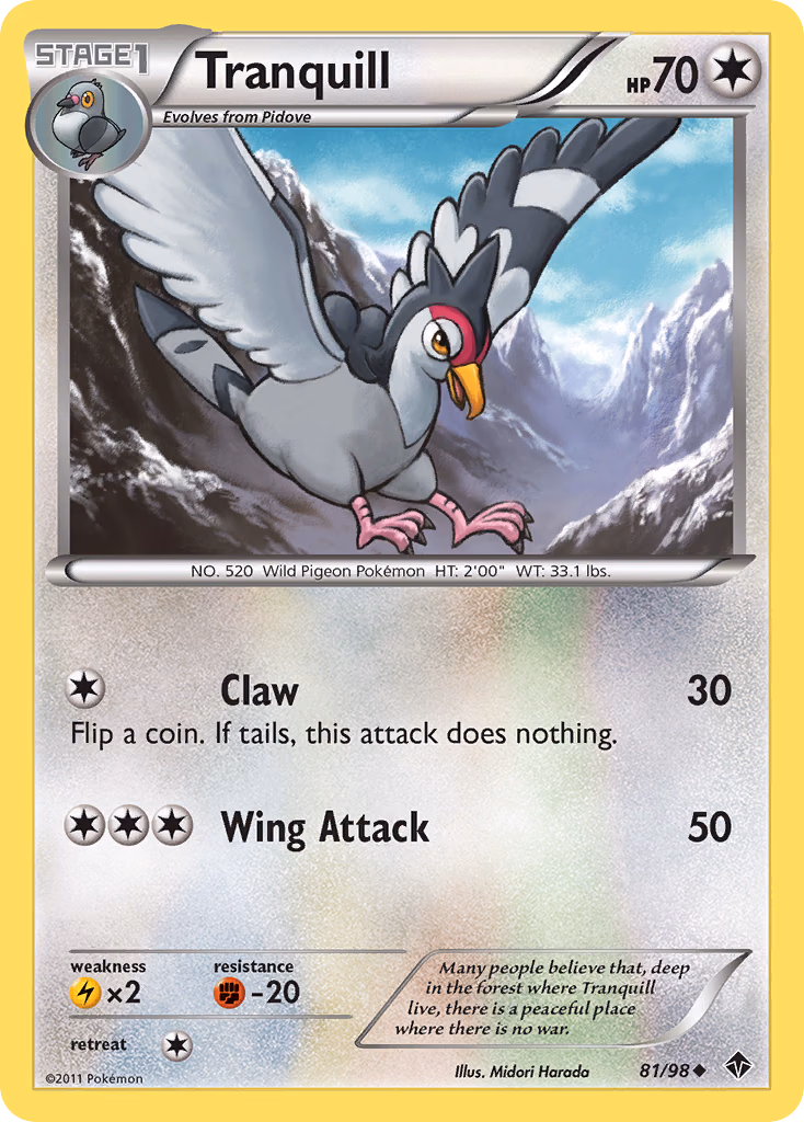 Tranquill Pokemon card (81/98, Emerging Powers)
