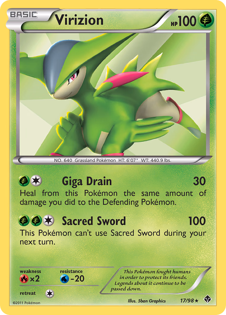 Virizion Pokemon card (17/98, Emerging Powers)