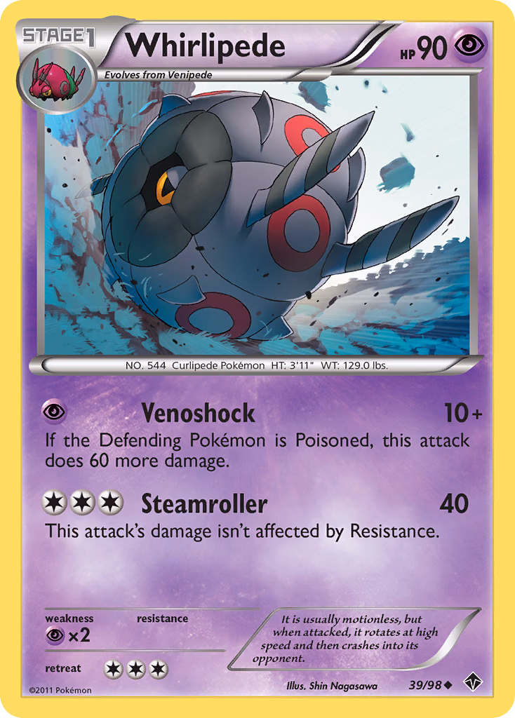 Whirlipede Pokemon card (39/98, Emerging Powers)