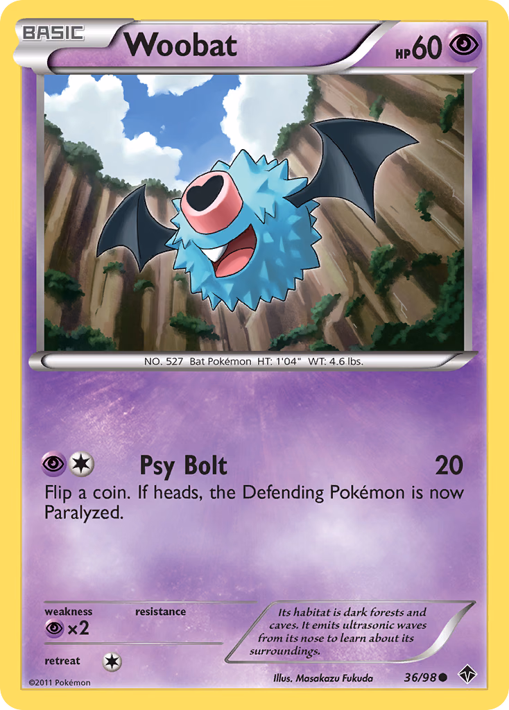 Woobat Pokemon card (36/98, Emerging Powers)