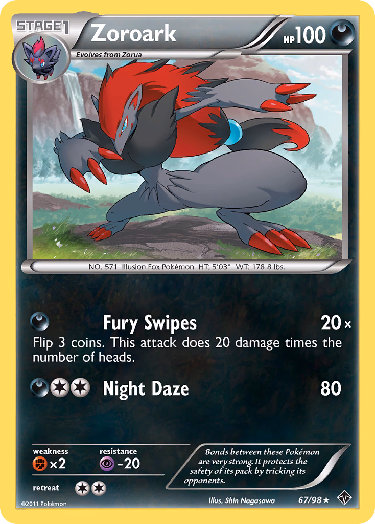 Zoroark Pokemon card (67/98, Emerging Powers)