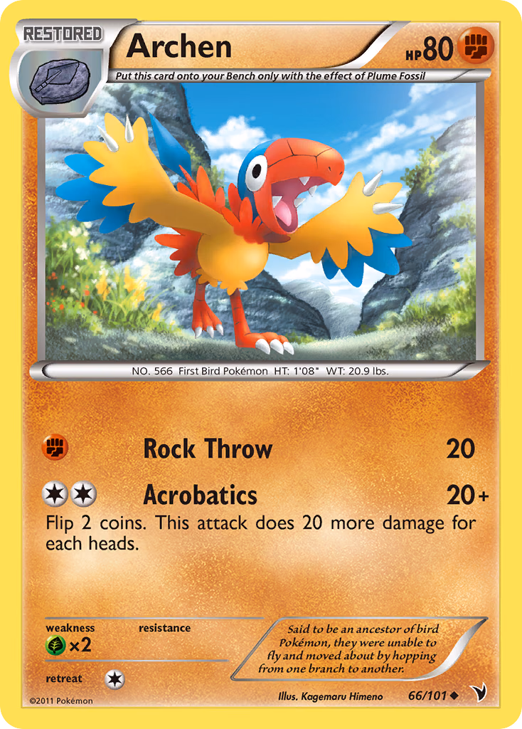 Archen Pokemon card (66/101, Noble Victories)