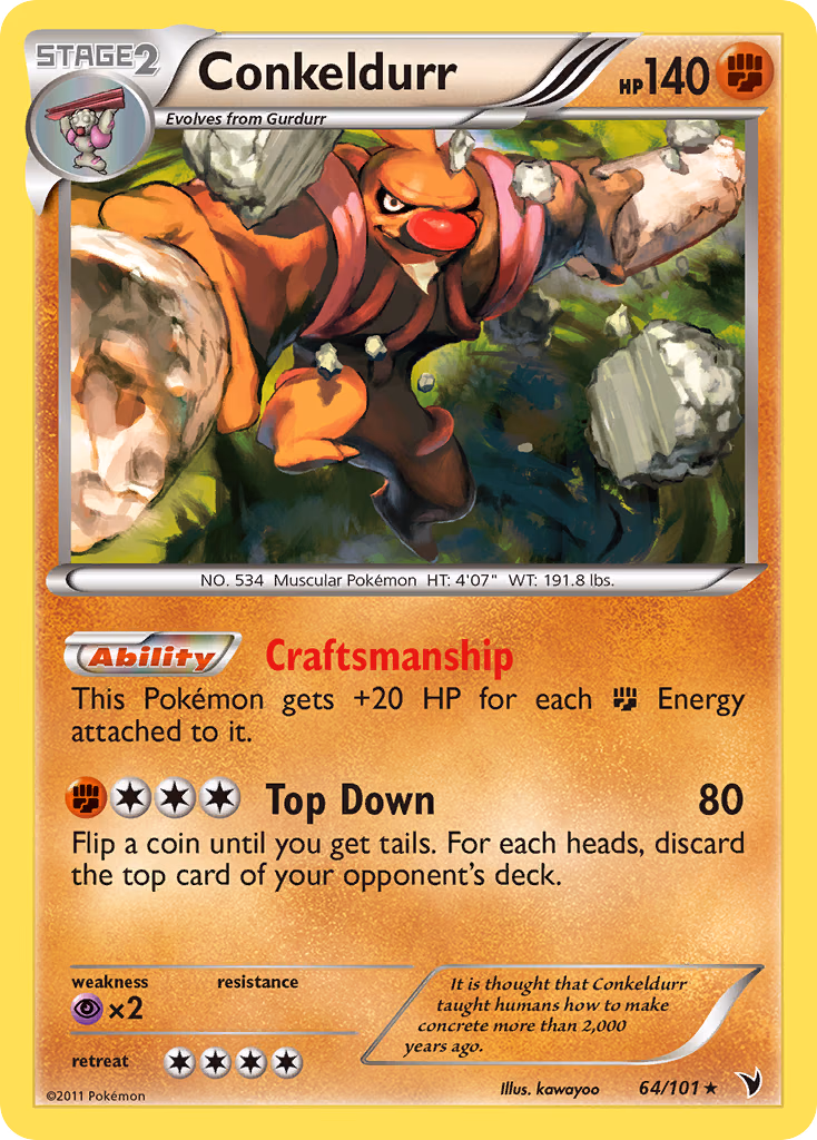 Conkeldurr Pokemon card (64/101, Noble Victories)