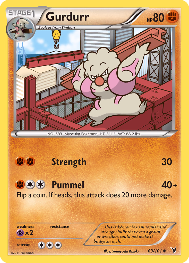 Gurdurr Pokemon card (63/101, Noble Victories)