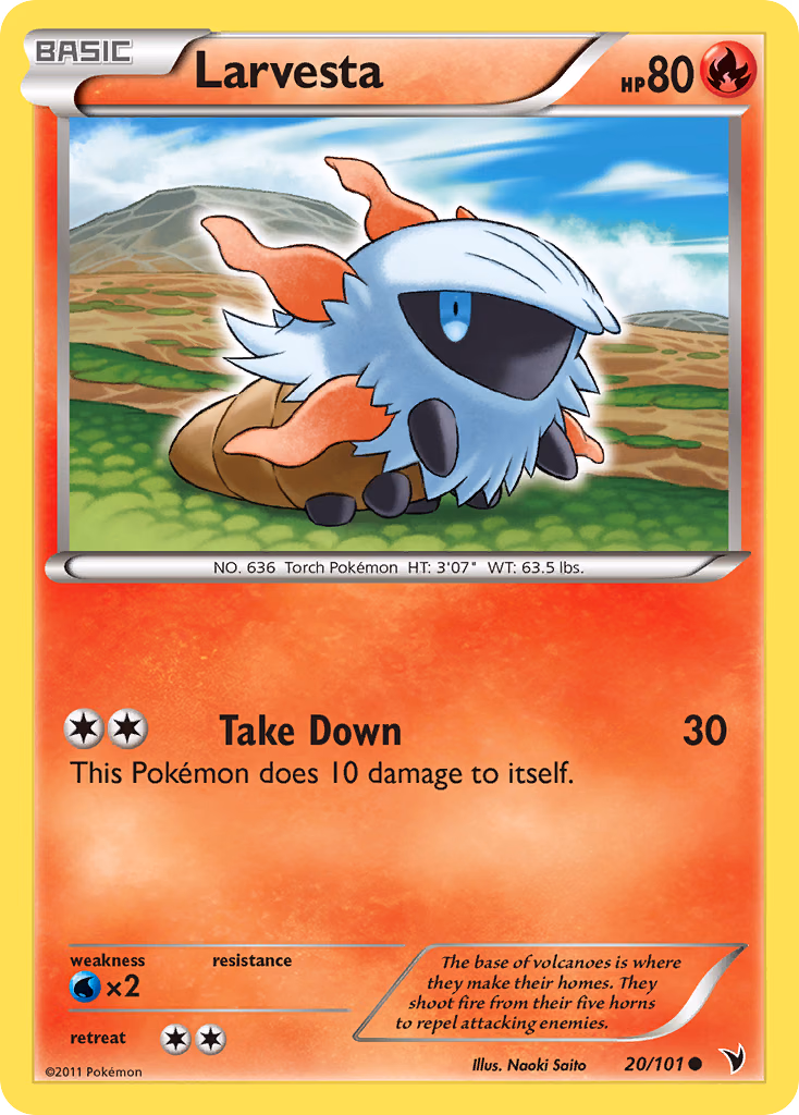 Larvesta Pokemon card (20/101, Noble Victories)