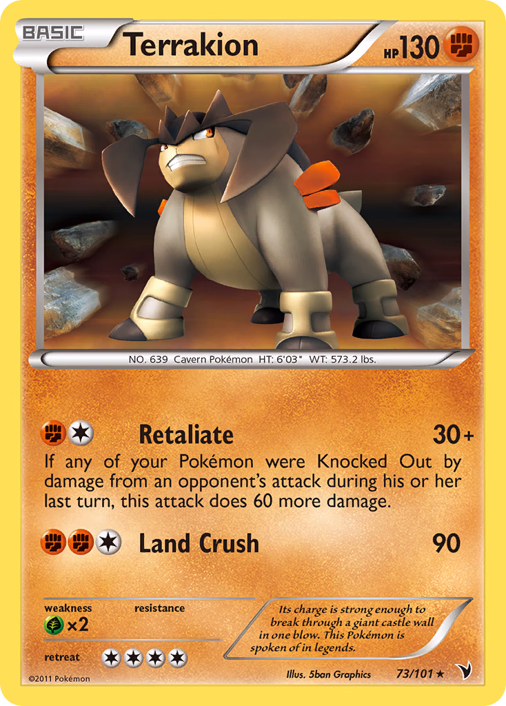 Terrakion Pokemon card (73/101, Noble Victories)