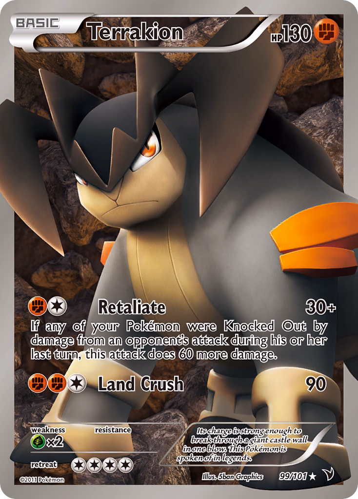 Terrakion Pokemon card (99/101, Noble Victories)