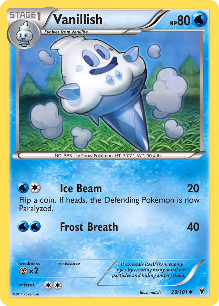 Vanillish Pokemon card (28/101, Noble Victories)