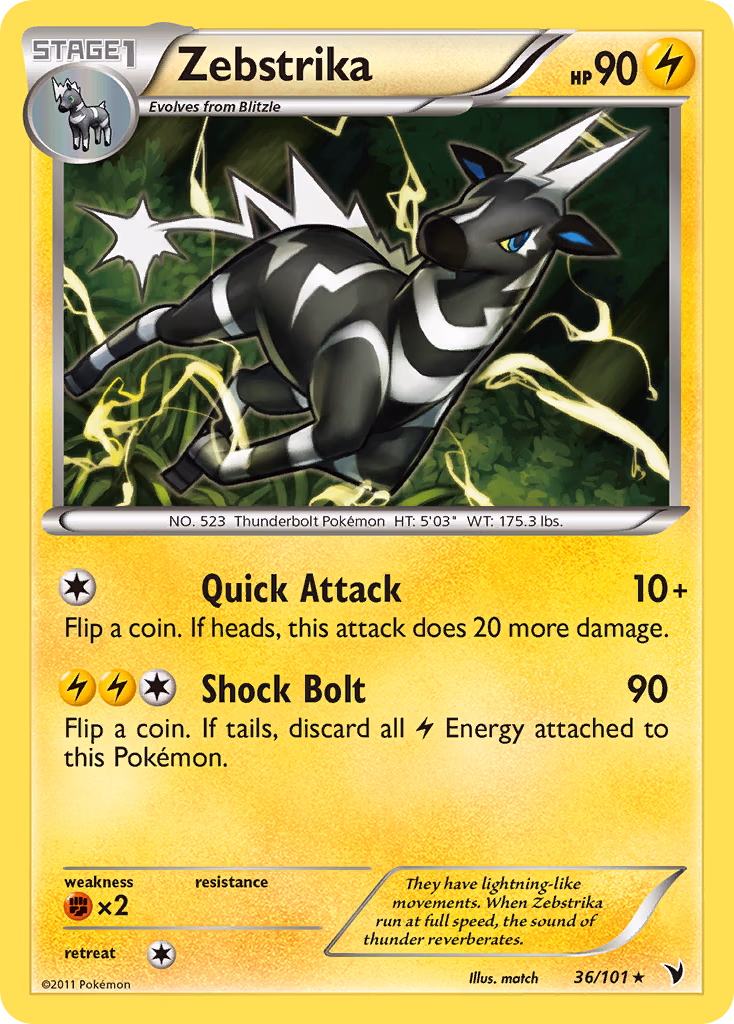 Zebstrika Pokemon card (36/101, Noble Victories)