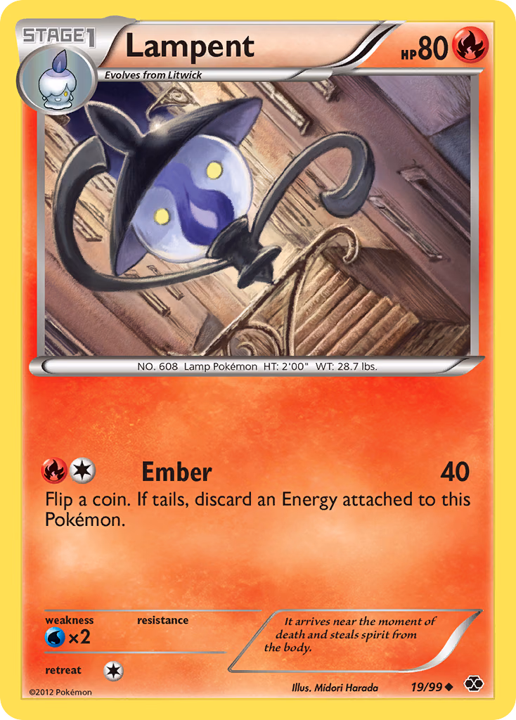 Lampent Pokemon card (19/99, Next Destinies)