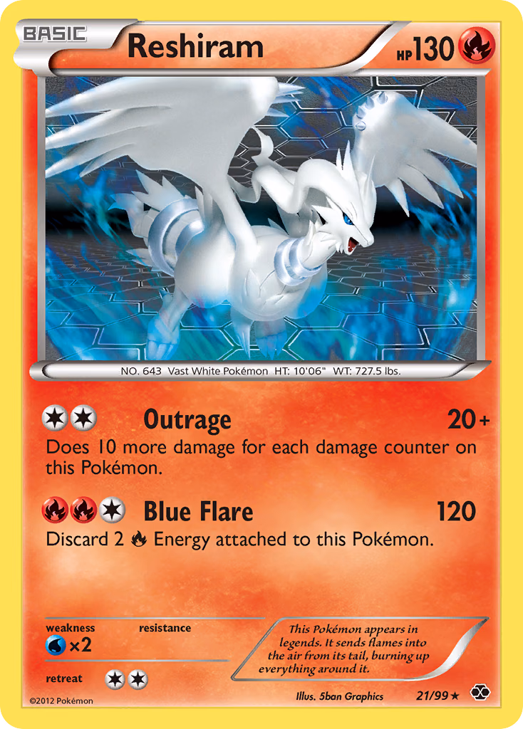 Reshiram Pokemon card (21/99, Next Destinies)