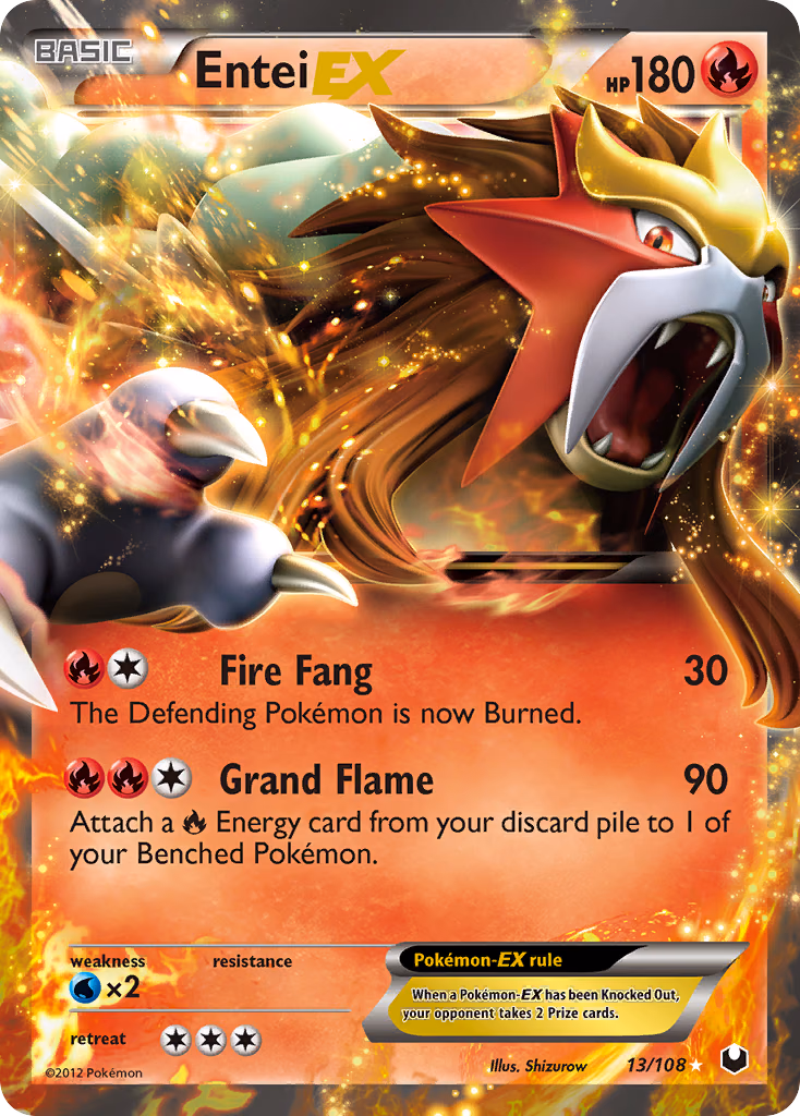 Entei-EX Pokemon card (13/108, Dark Explorers)