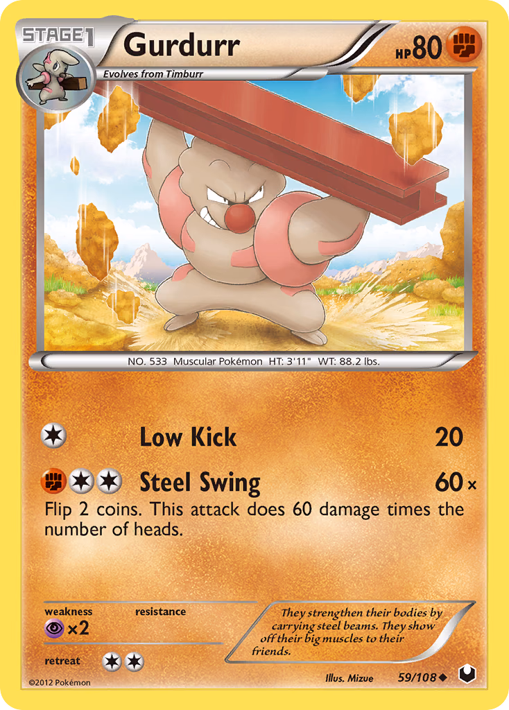 Gurdurr Pokemon card (59/108, Dark Explorers)