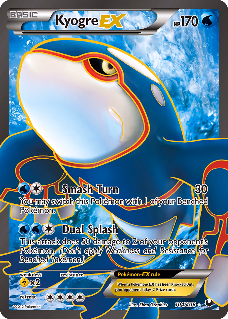 Kyogre-EX Pokemon card (104/108, Dark Explorers)