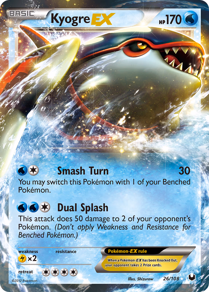 Kyogre-EX Pokemon card (26/108, Dark Explorers)