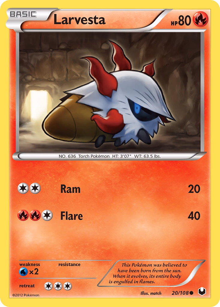 Larvesta Pokemon card (20/108, Dark Explorers)