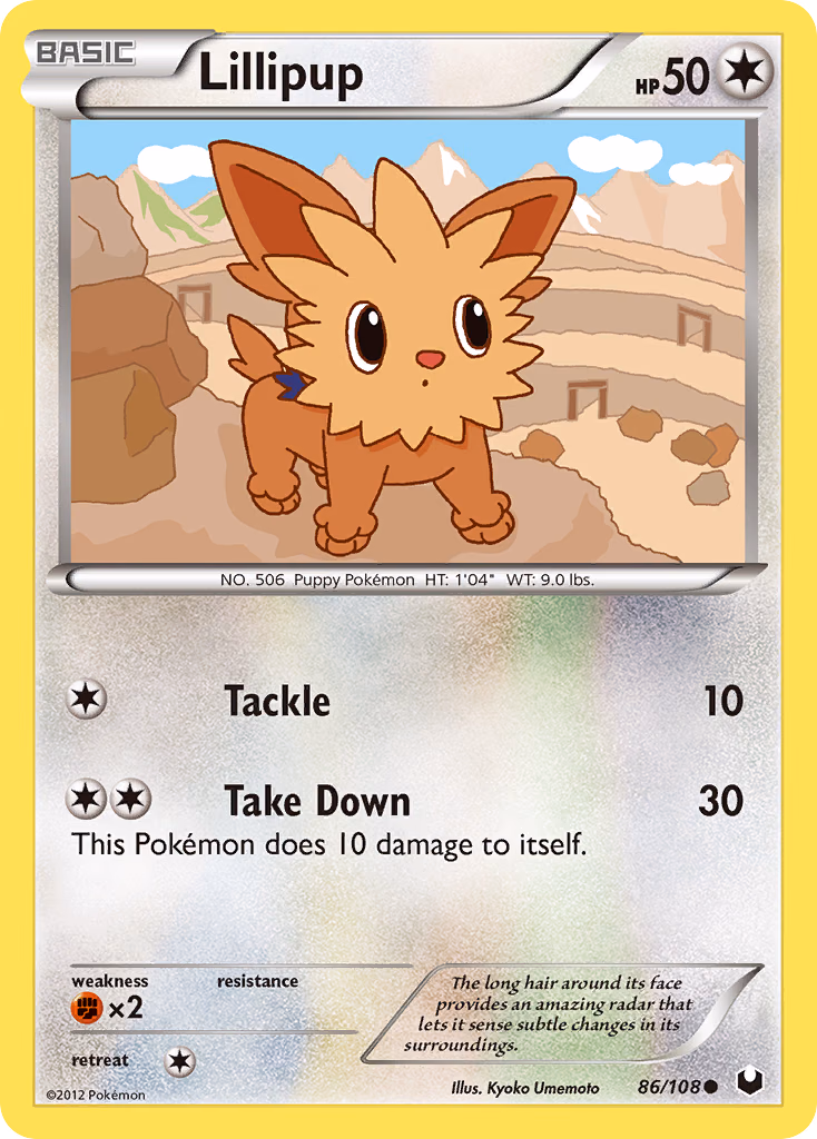 Lillipup Pokemon card (86/108, Dark Explorers)