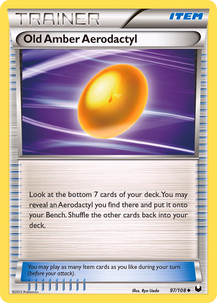 Old Amber Aerodactyl Pokemon card (97/108, Dark Explorers)