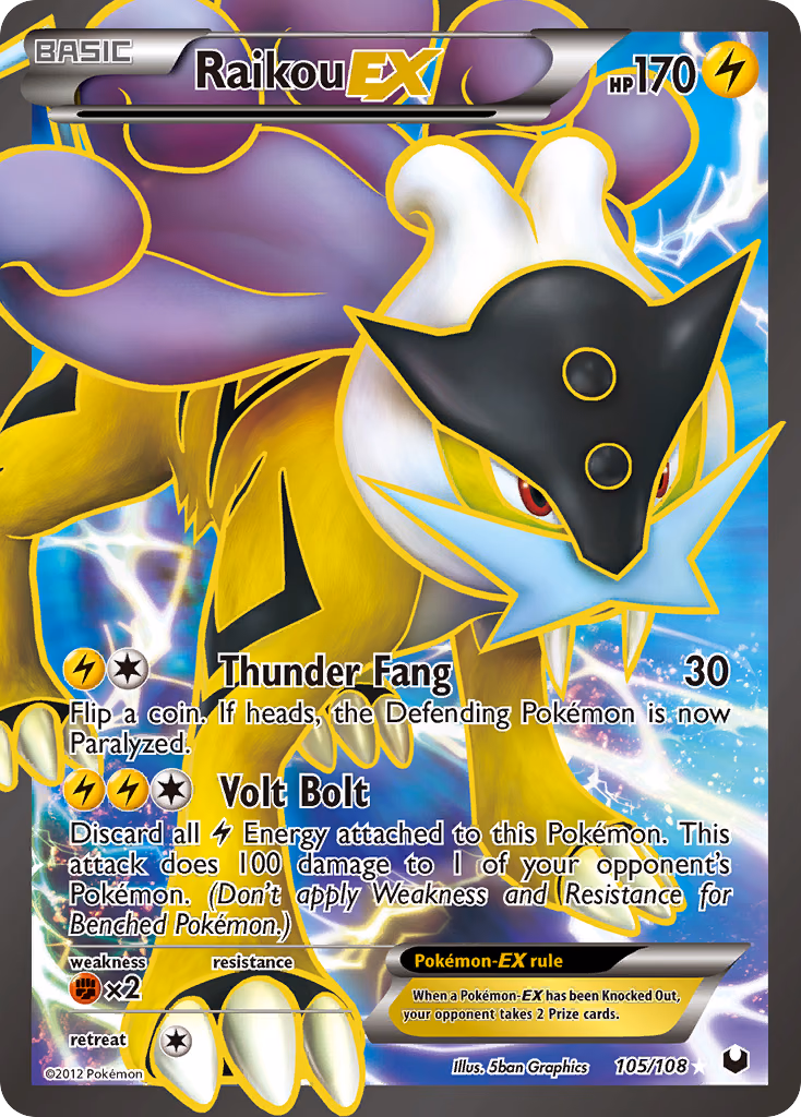 Raikou-EX Pokemon card (105/108, Dark Explorers)
