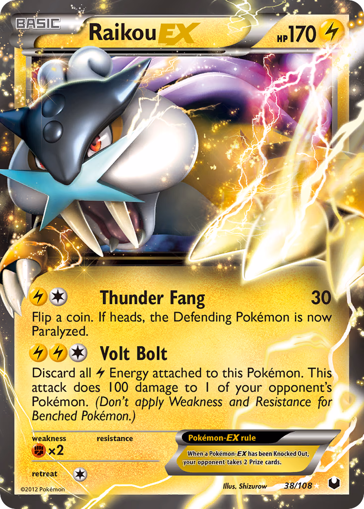 Raikou-EX Pokemon card (38/108, Dark Explorers)