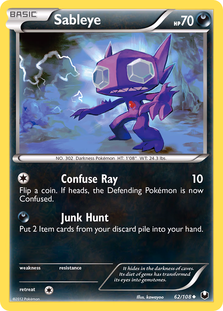 Sableye Pokemon card (62/108, Dark Explorers)