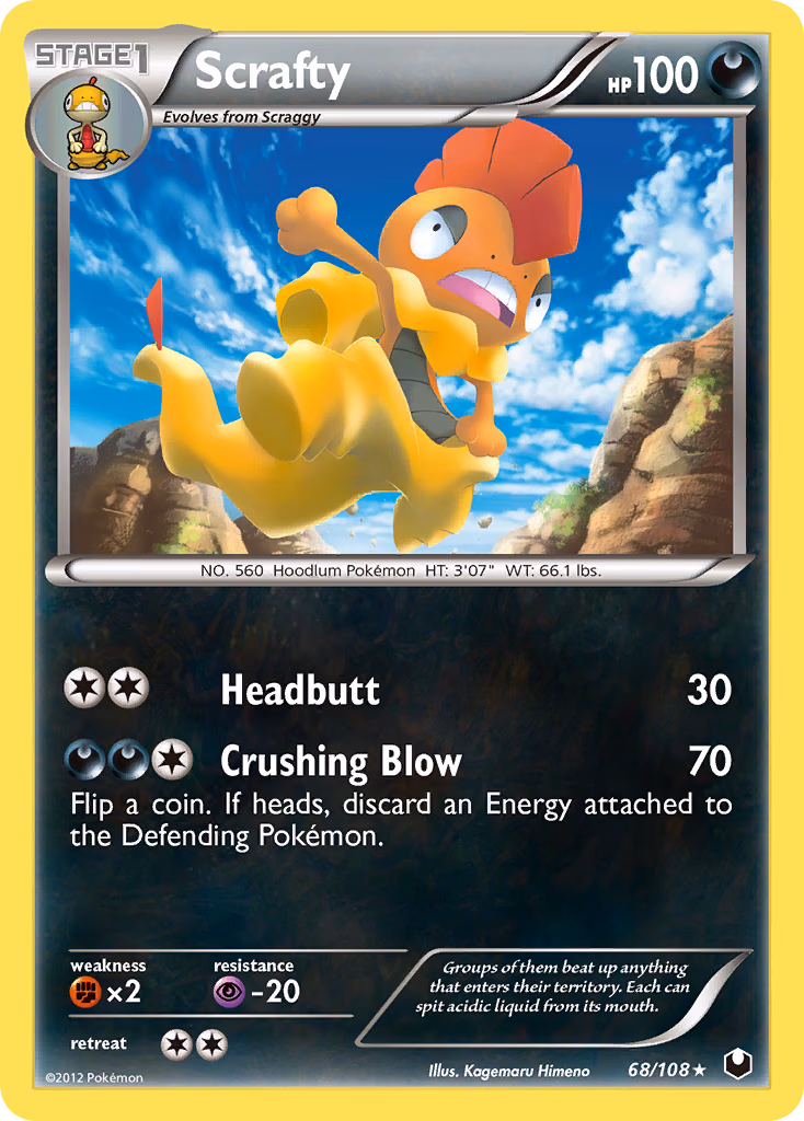 Scrafty Pokemon card (68/108, Dark Explorers)