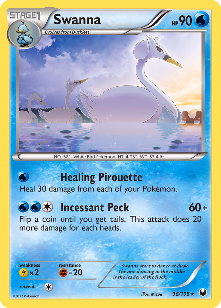 Swanna Pokemon card (36/108, Dark Explorers)