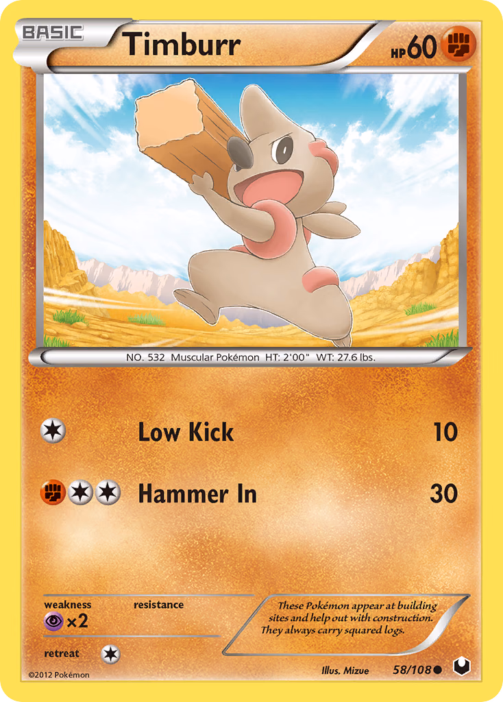 Timburr Pokemon card (58/108, Dark Explorers)