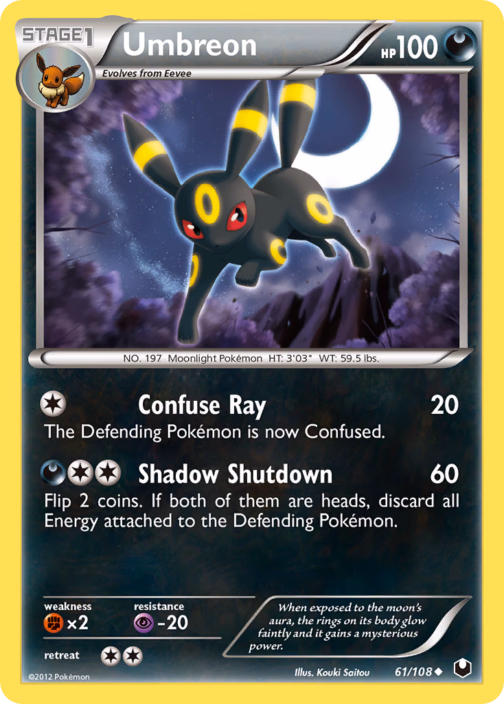 Umbreon Pokemon card (61/108, Dark Explorers)